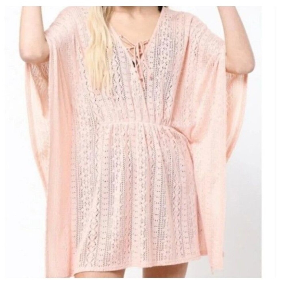 Love Riche Women's Crochet Lace Beach Tunic Swim Cover Up Light Pink Blush Sz M